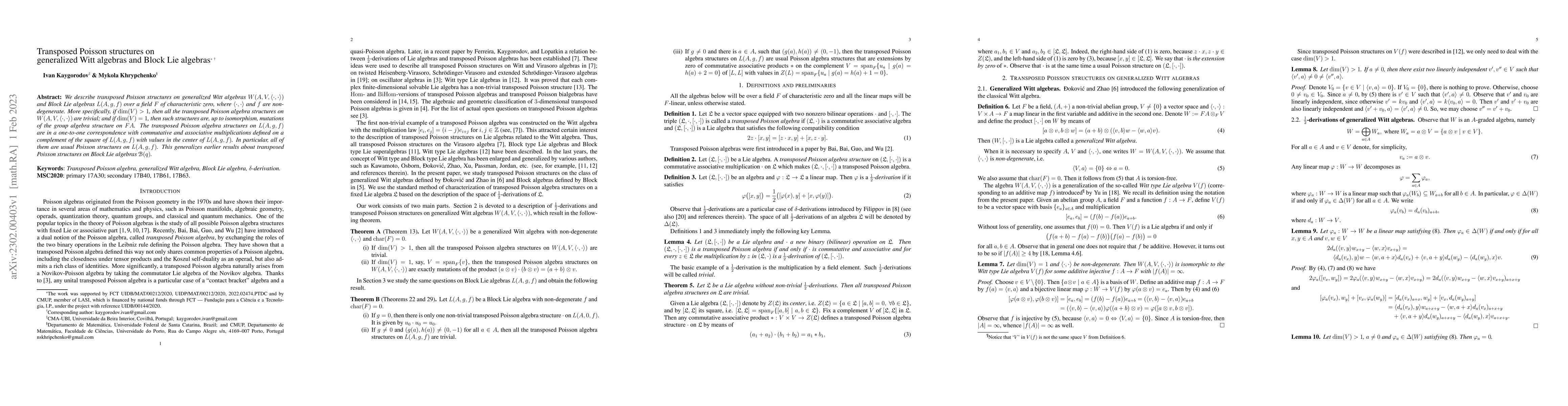 Thumbnail for Transposed Poisson structures on generalized Witt algebras and Block Lie
  algebras