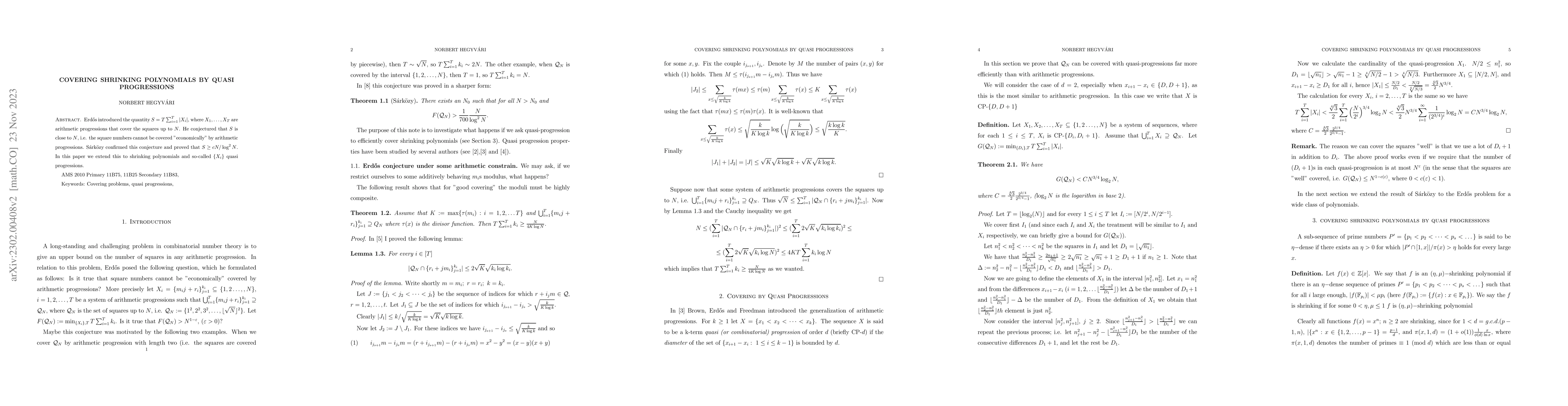 Thumbnail for Covering shrinking polynomials by quasi progressions