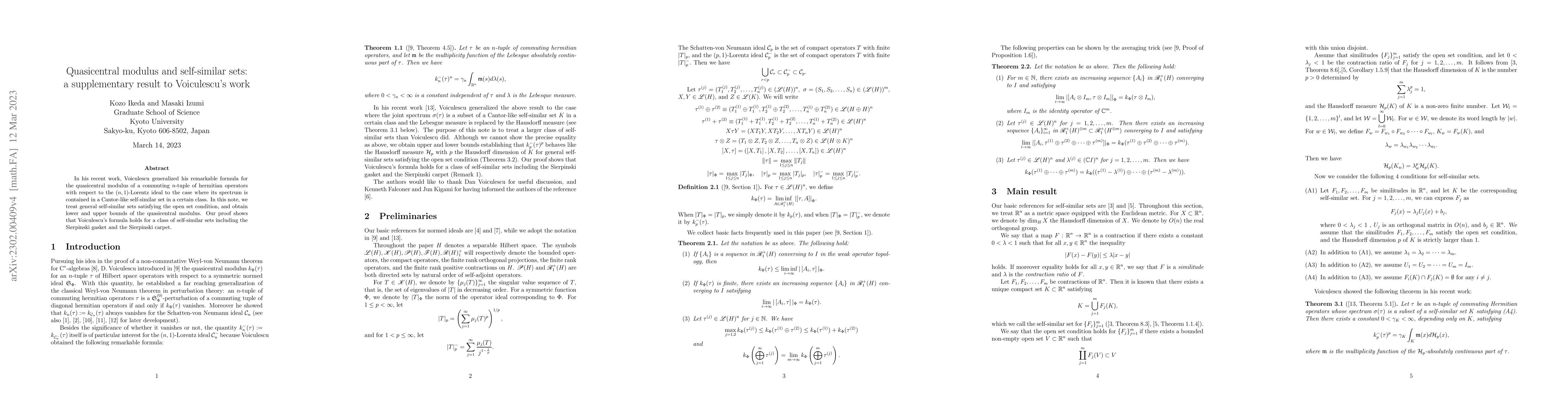 Thumbnail for Quasicentral modulus and self-similar sets: a supplementary result to
  Voiculescu's work