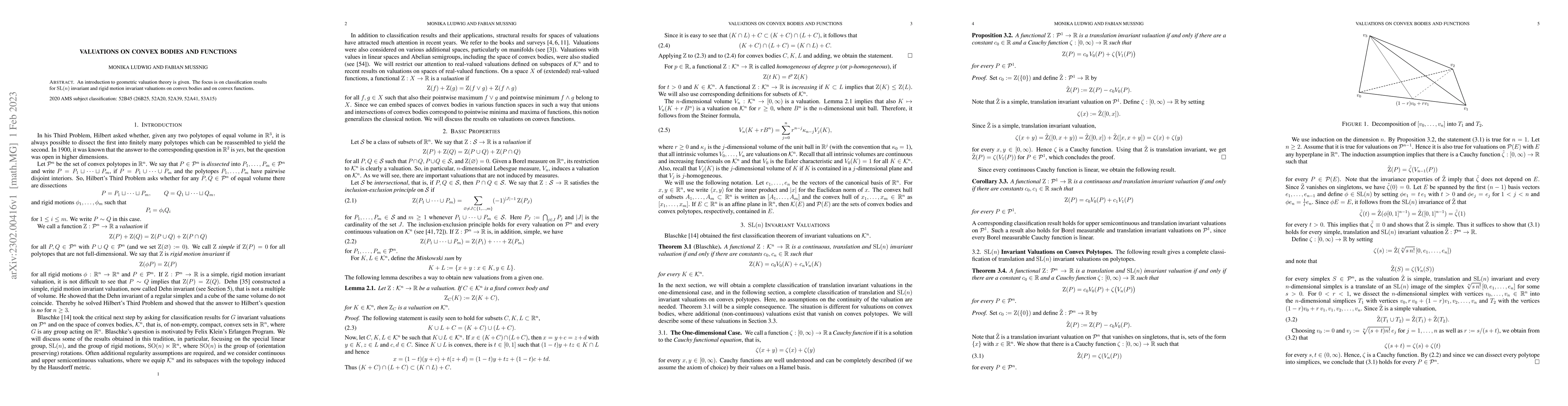 Thumbnail for Valuations on Convex Bodies and Functions