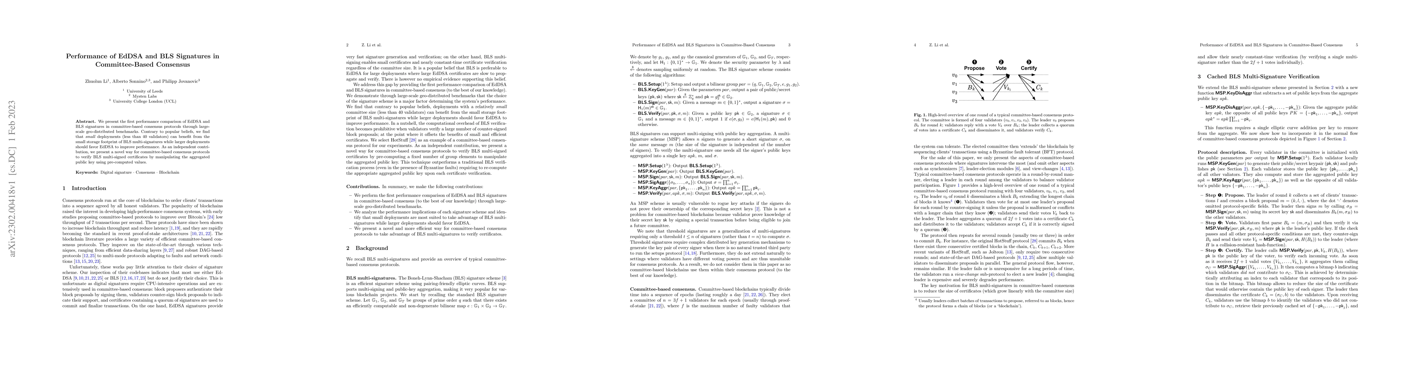 Thumbnail for Performance of EdDSA and BLS Signatures in Committee-Based Consensus