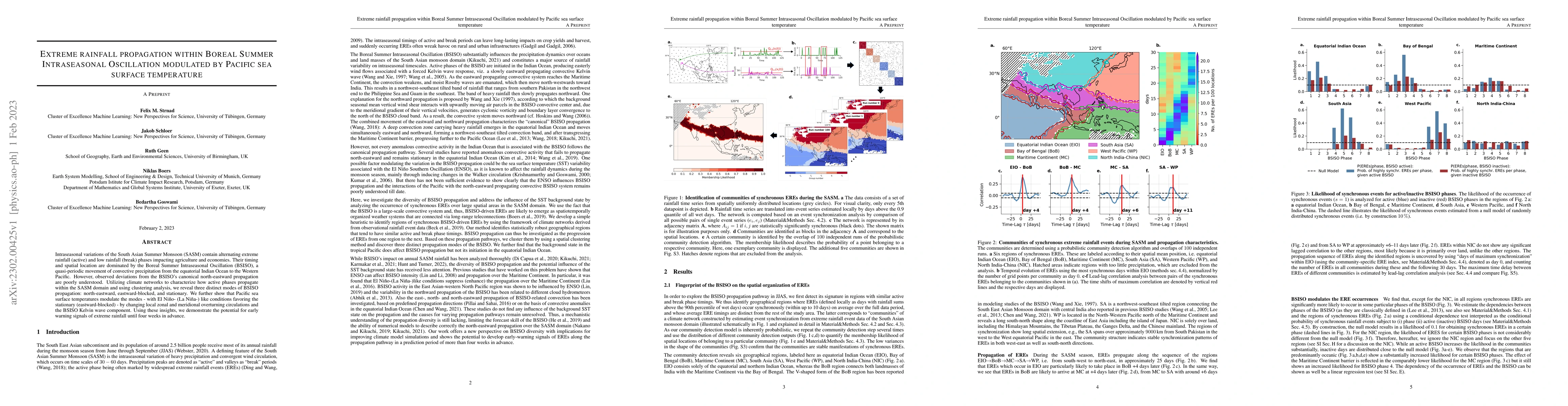 Thumbnail for Extreme rainfall propagation within Boreal Summer Intraseasonal
  Oscillation modulated by Pacific sea surface temperature