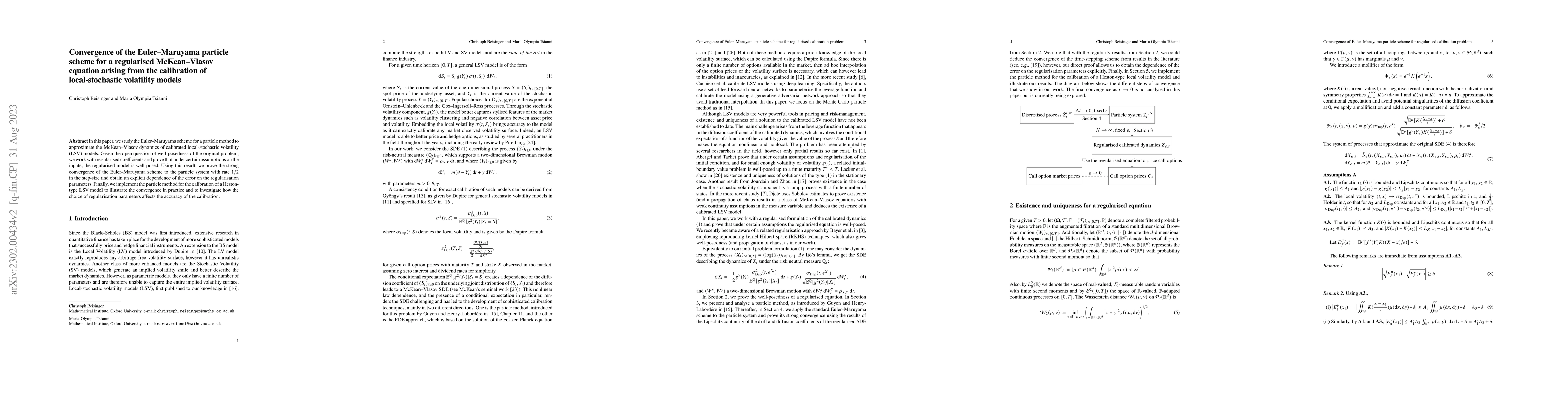 Thumbnail for Convergence of the Euler--Maruyama particle scheme for a regularised
  McKean--Vlasov equation arising from the calibration of local-stochastic
  volatility models