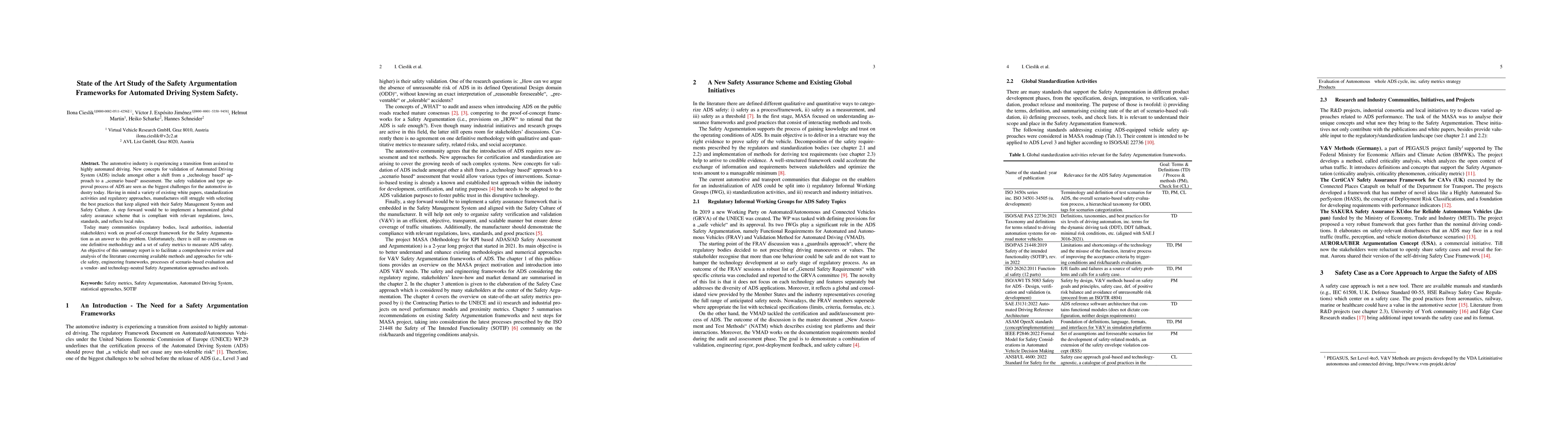Thumbnail for State of the Art Study of the Safety Argumentation Frameworks for
  Automated Driving System Safety