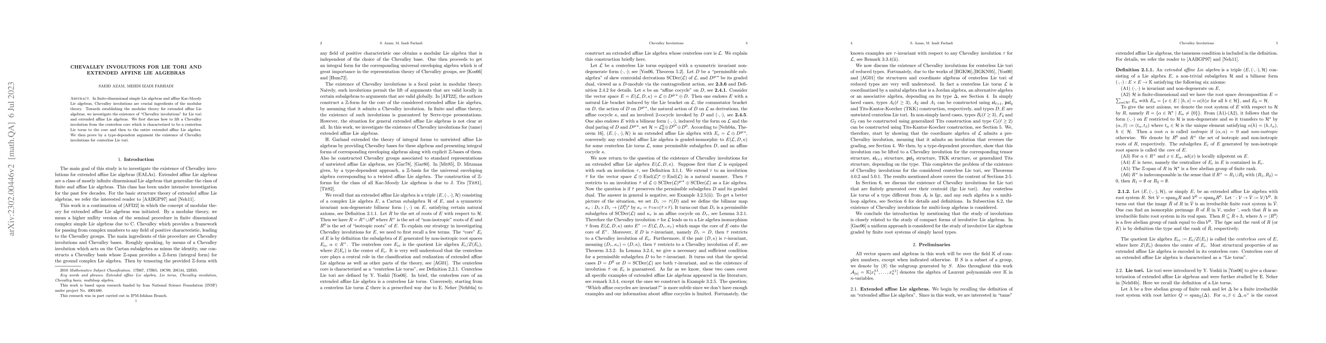 Thumbnail for Chevalley involutions for Lie tori and extended affine Lie algebras