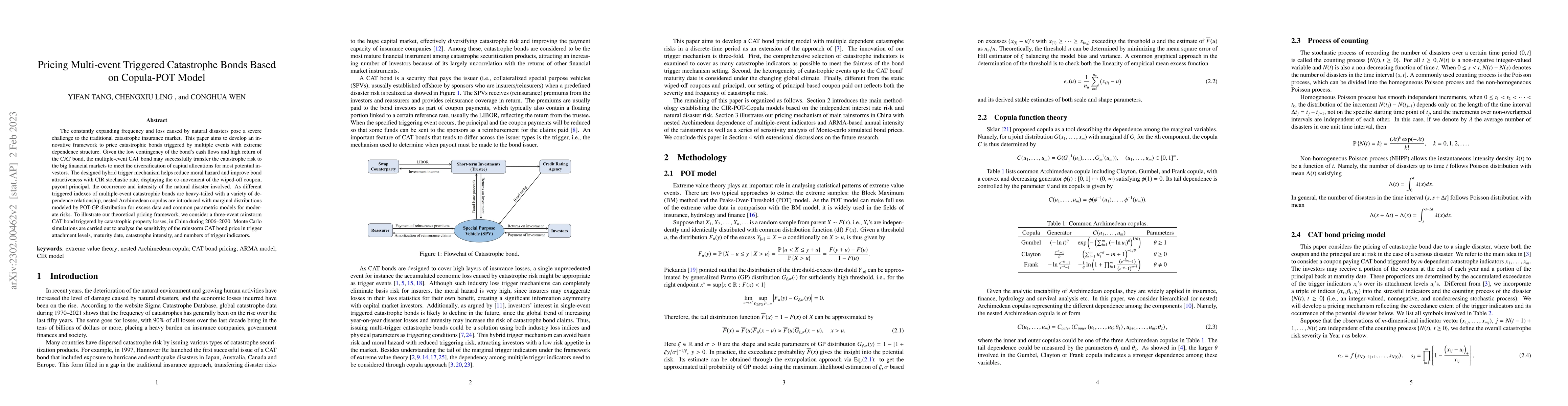 Thumbnail for Pricing Multi-event Triggered Catastrophe Bonds Based on Copula-POT
  Model