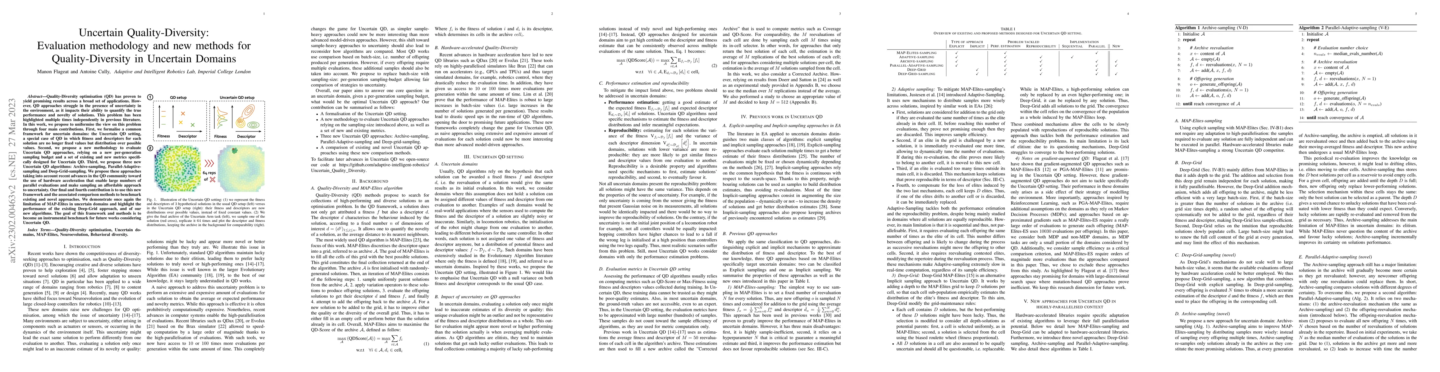 Thumbnail for Uncertain Quality-Diversity: Evaluation methodology and new methods for
  Quality-Diversity in Uncertain Domains