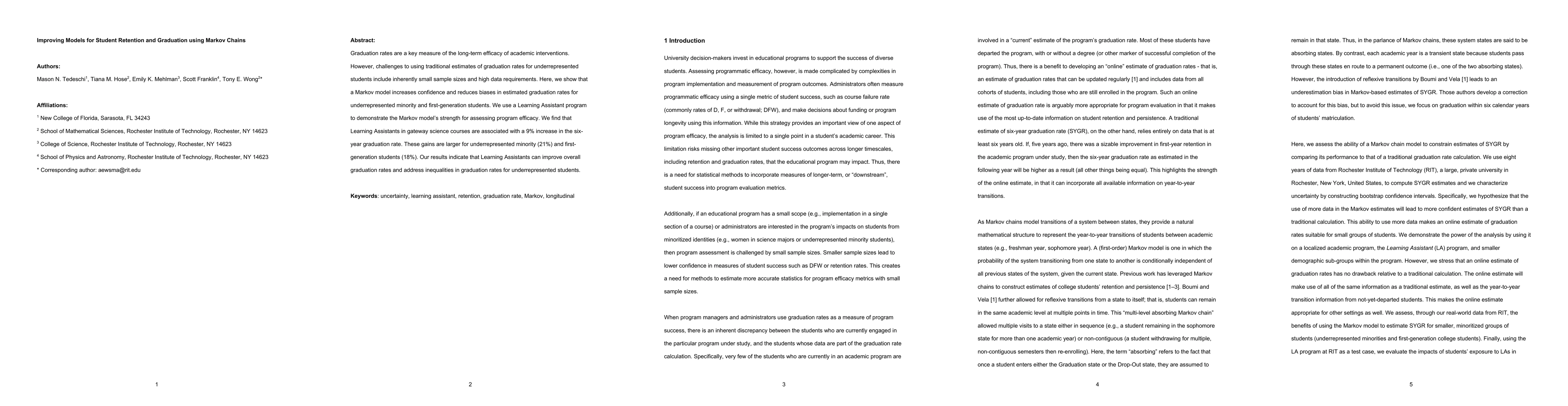 Thumbnail for Improving Models for Student Retention and Graduation using Markov
  Chains