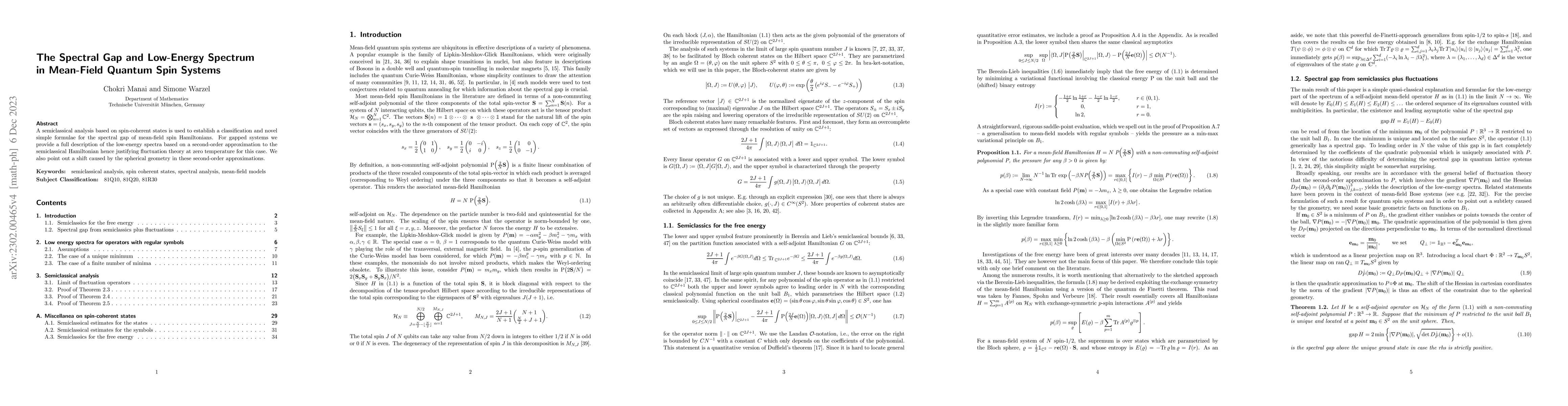 Thumbnail for The Spectral Gap and Low-Energy Spectrum in Mean-Field Quantum Spin
  Systems
