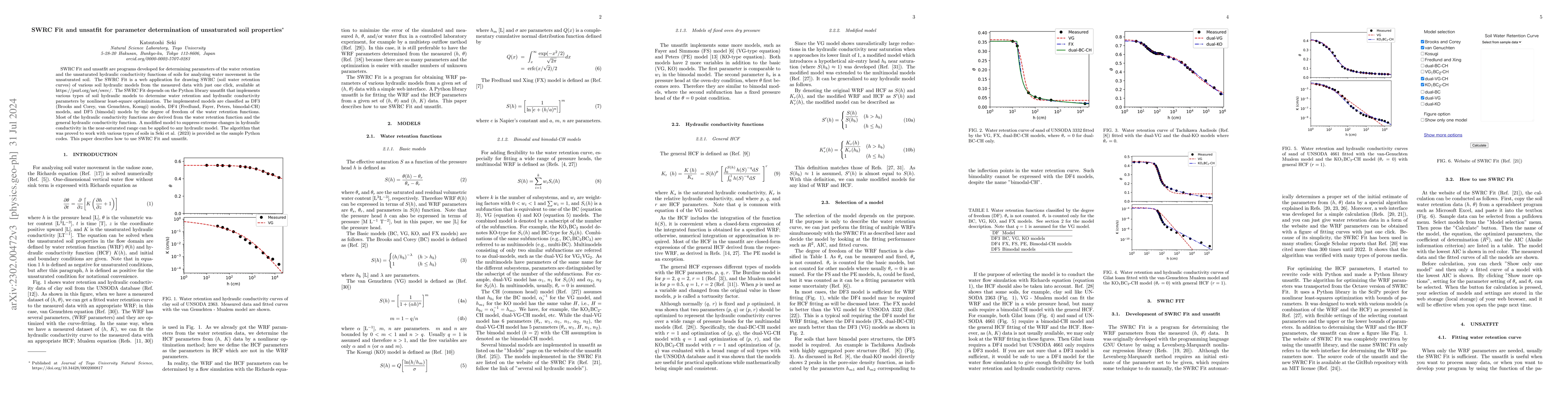 Thumbnail for SWRC Fit and unsatfit for parameter determination of unsaturated soil
  properties