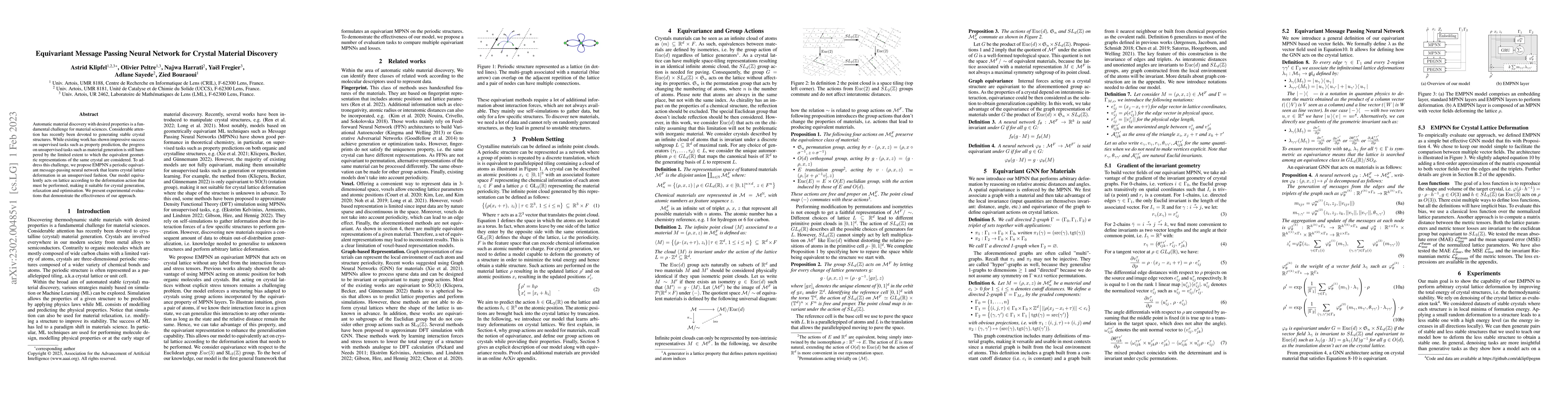 Thumbnail for Equivariant Message Passing Neural Network for Crystal Material
  Discovery