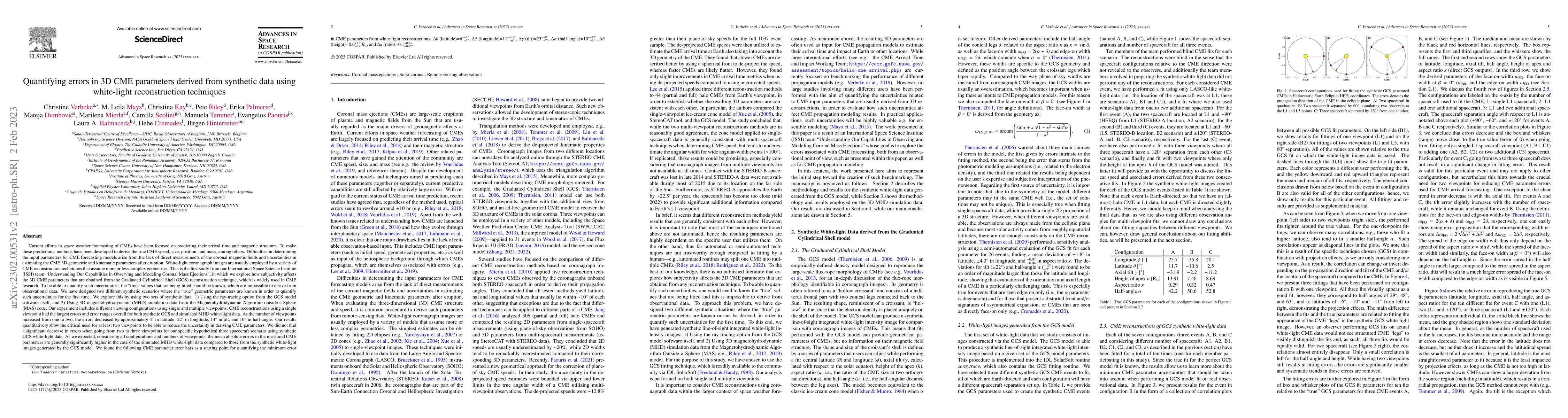 Thumbnail for Quantifying errors in 3D CME parameters derived from synthetic data
  using white-light reconstruction techniques