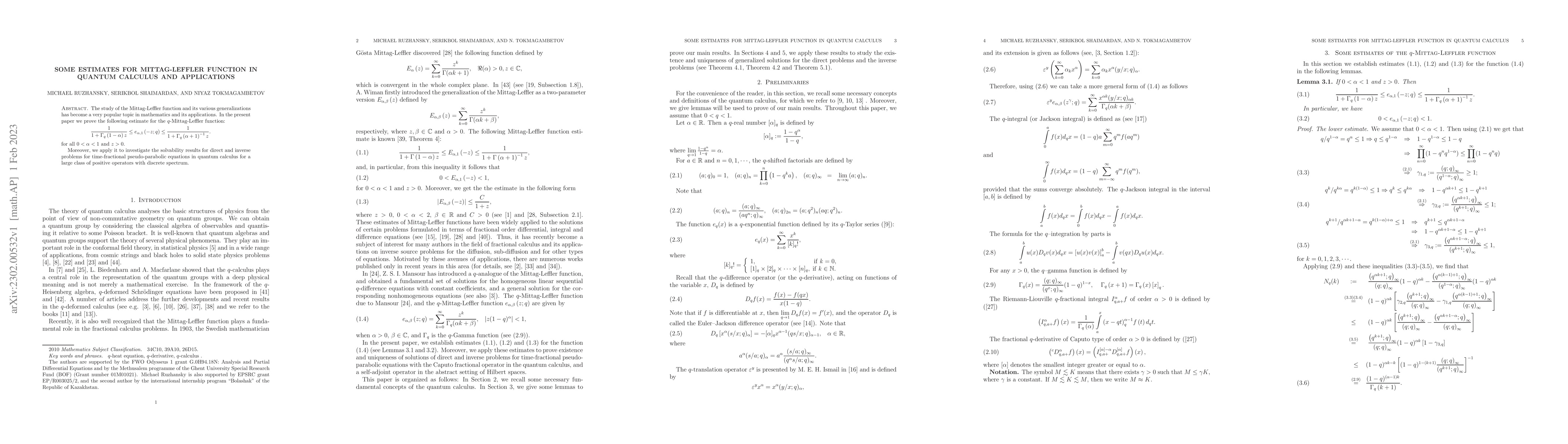 Thumbnail for Some estimates for Mittag-Leffler function in quantum calculus and
  applications