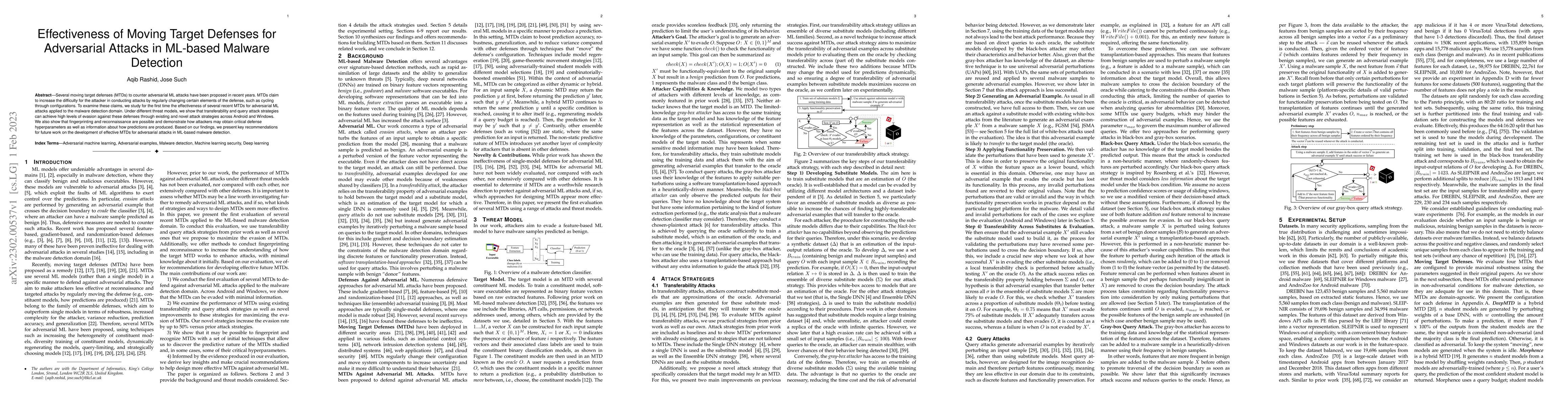 Thumbnail for Effectiveness of Moving Target Defenses for Adversarial Attacks in
  ML-based Malware Detection