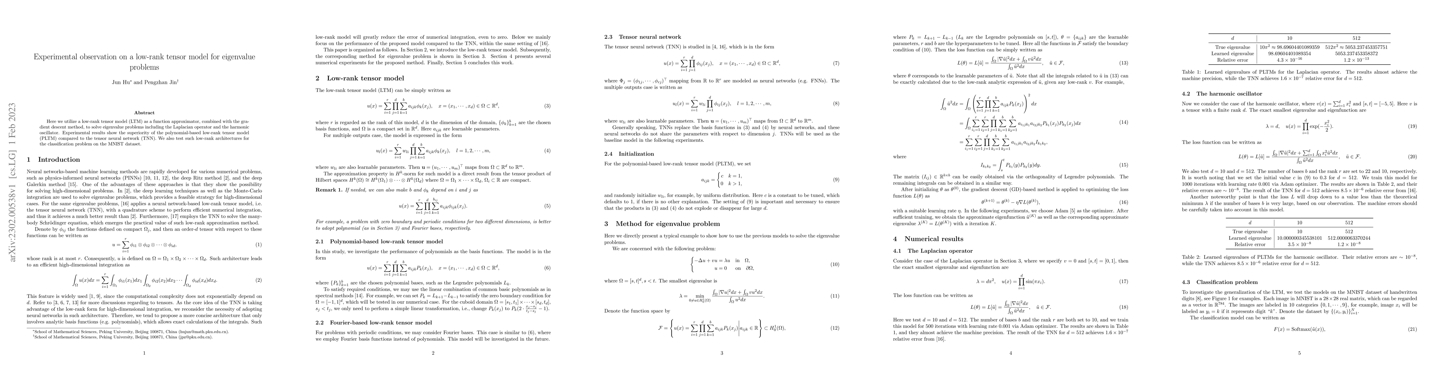Thumbnail for Experimental observation on a low-rank tensor model for eigenvalue
  problems