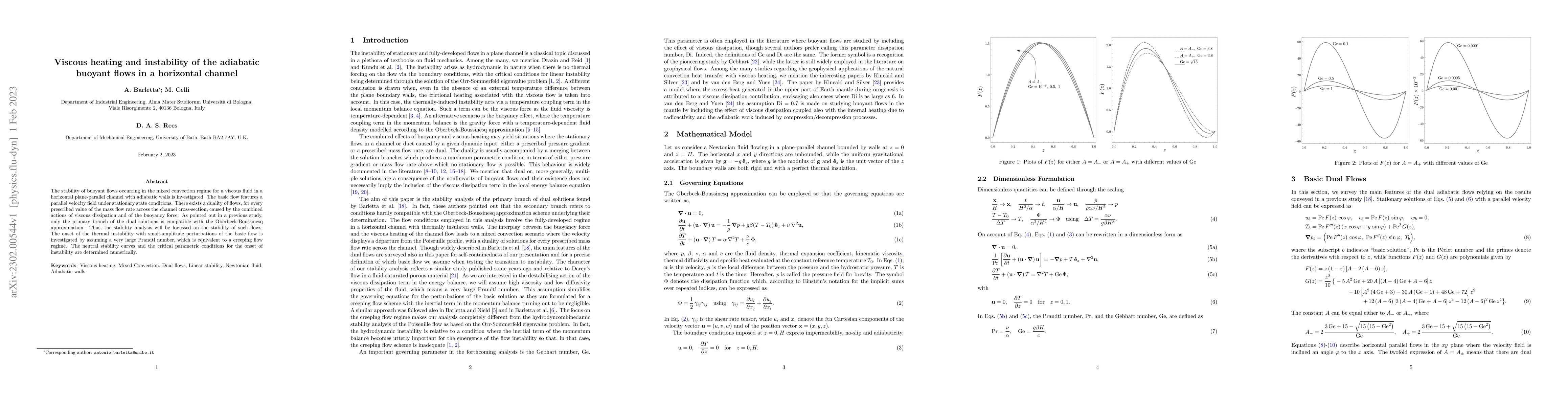 Thumbnail for Viscous heating and instability of the adiabatic buoyant flows in a
  horizontal channel