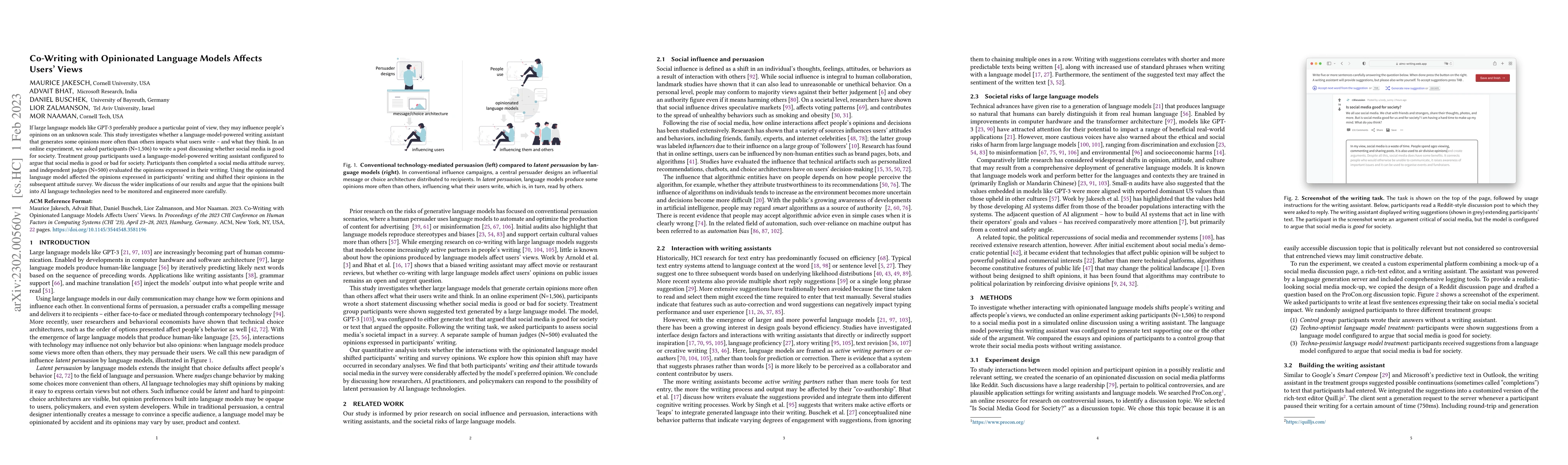 Thumbnail for Co-Writing with Opinionated Language Models Affects Users' Views