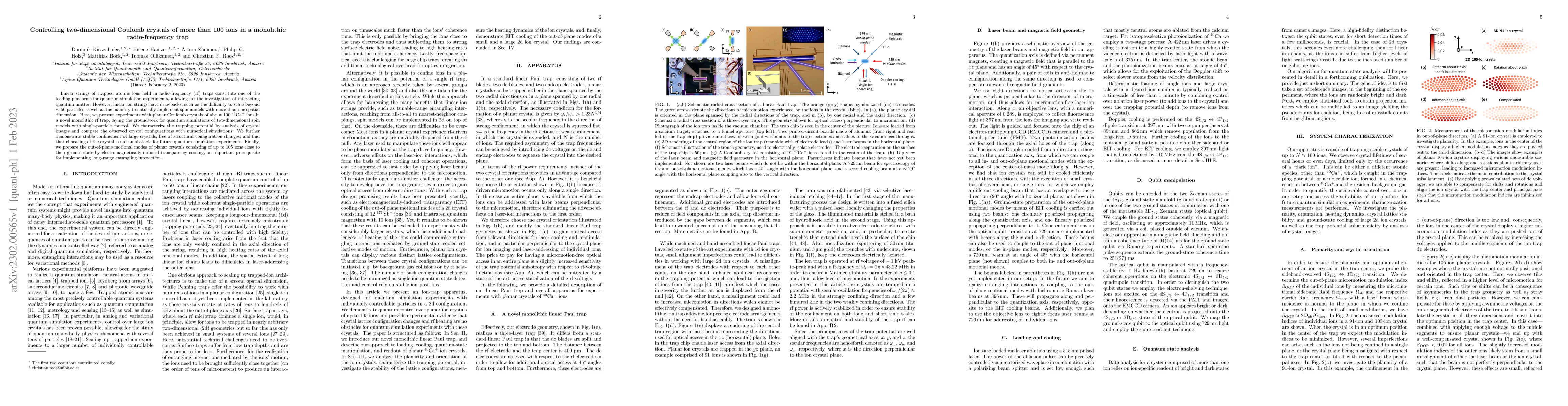Thumbnail for Controlling two-dimensional Coulomb crystals of more than 100 ions in a
  monolithic radio-frequency trap