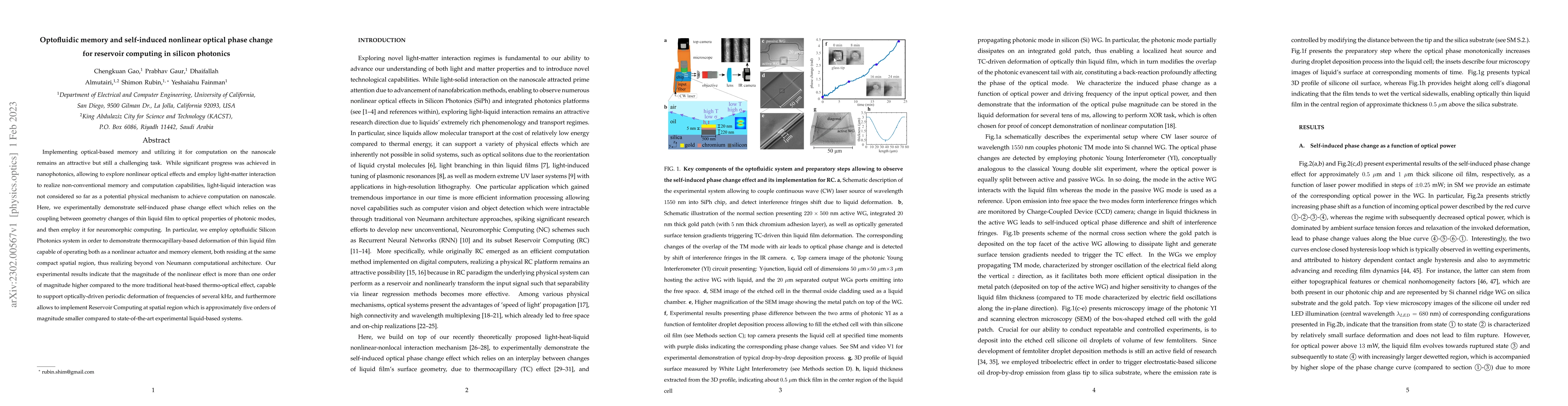 Thumbnail for Optofluidic memory and self-induced nonlinear optical phase change for
  reservoir computing in silicon photonics