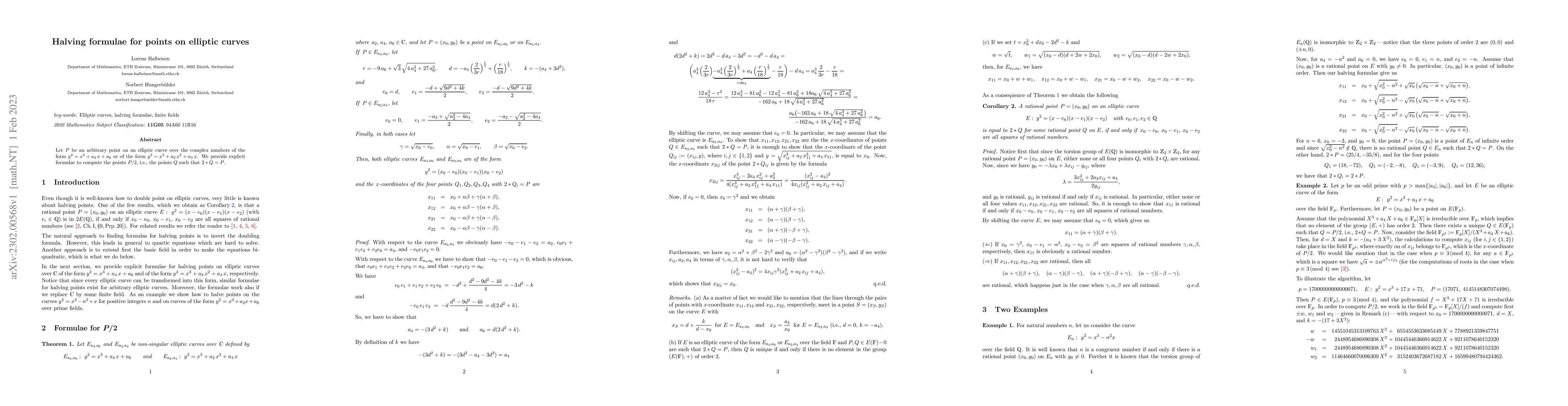 Thumbnail for Halving formulae for points on elliptic curves