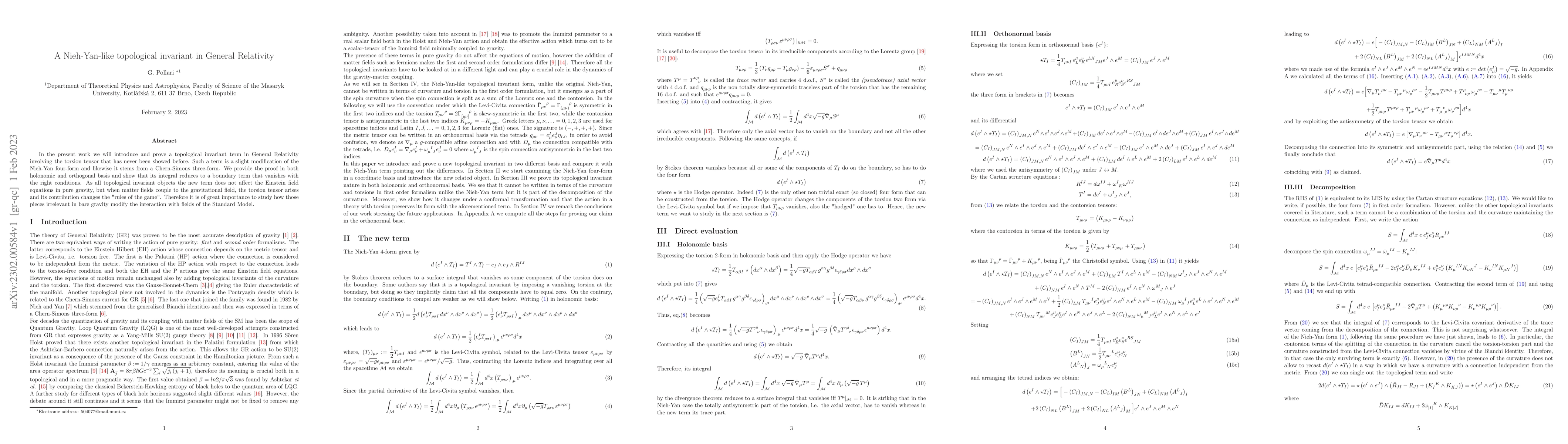 Thumbnail for A Nieh-Yan-like topological invariant in General Relativity