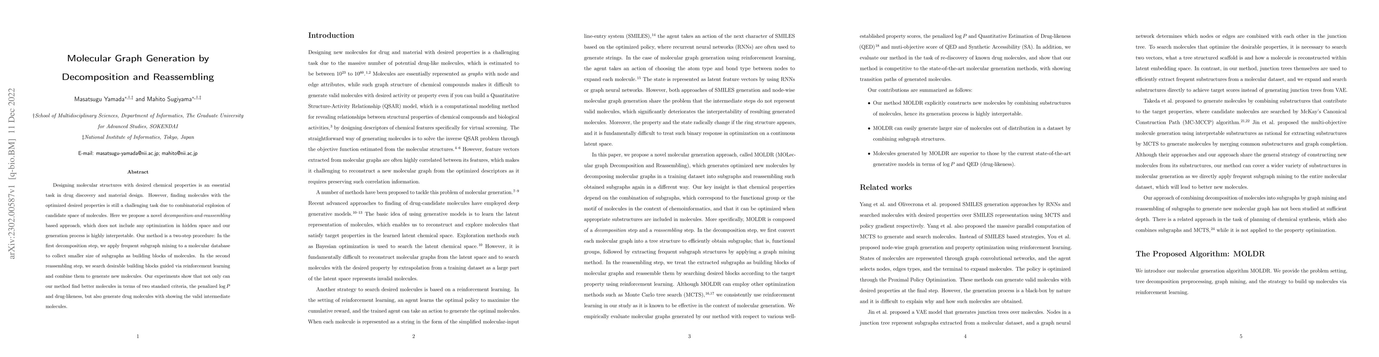 Thumbnail for Molecular Graph Generation by Decomposition and Reassembling