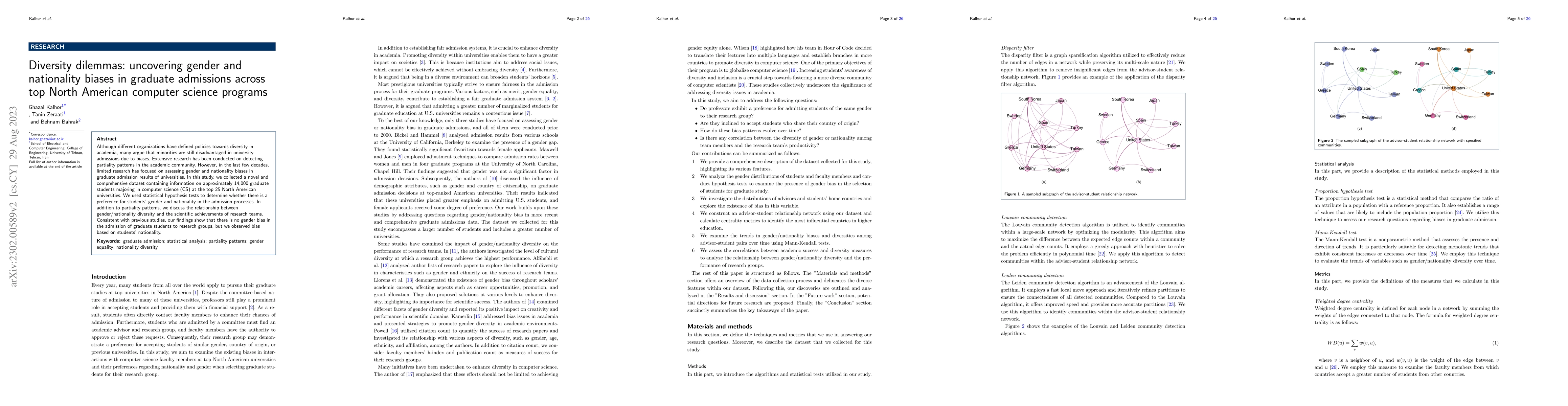 Thumbnail for Diversity dilemmas: uncovering gender and nationality biases in graduate
  admissions across top North American computer science programs