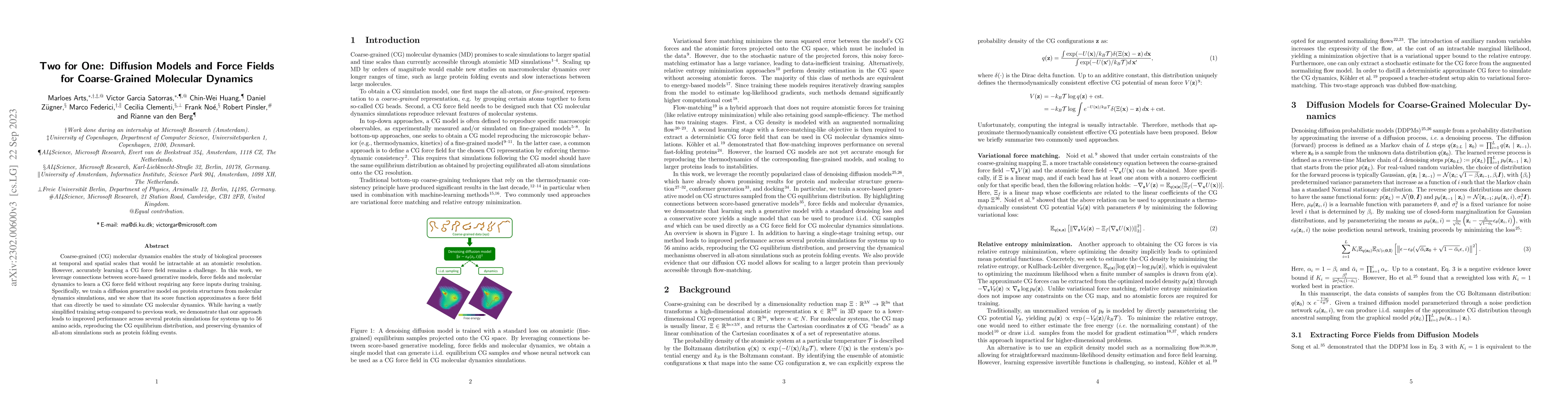 Thumbnail for Two for One: Diffusion Models and Force Fields for Coarse-Grained
  Molecular Dynamics