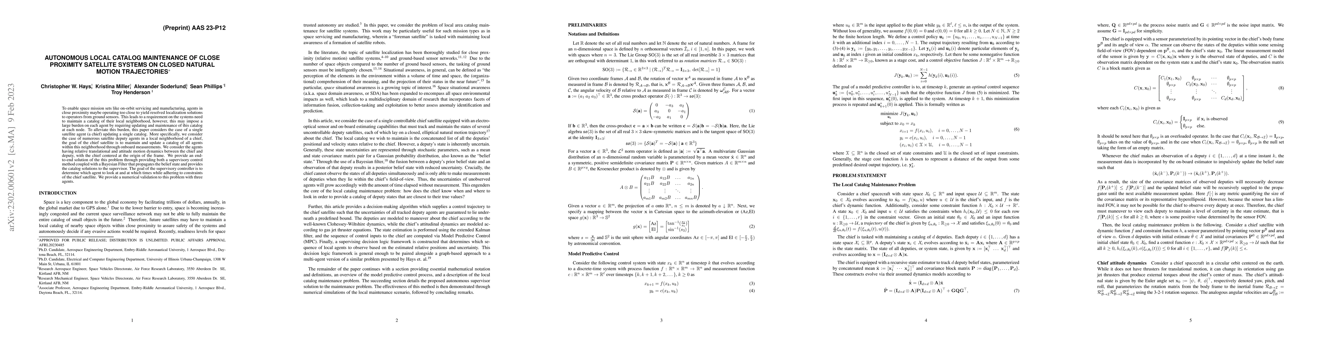 Thumbnail for Autonomous Local Catalog Maintenance of Close Proximity Satellite
  Systems on Closed Natural Motion Trajectories