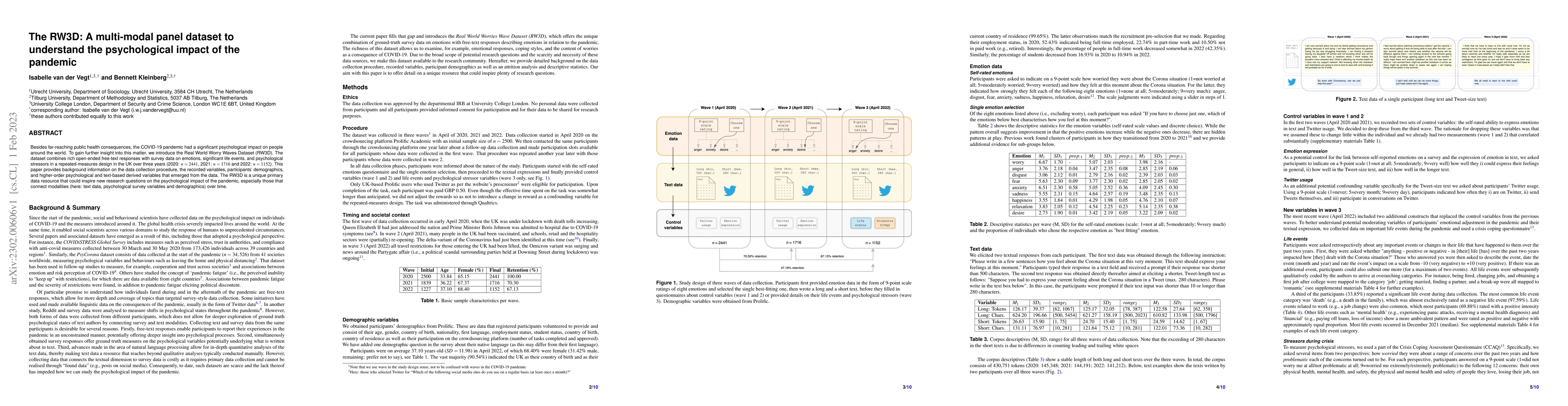 Thumbnail for The RW3D: A multi-modal panel dataset to understand the psychological
  impact of the pandemic