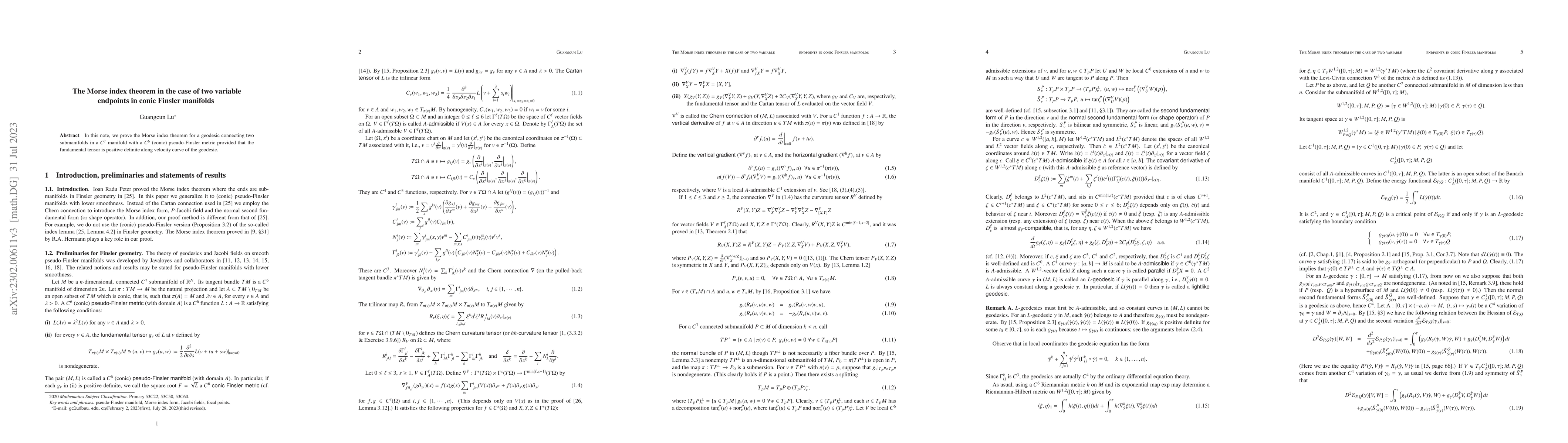 Thumbnail for The Morse index theorem in the case of two variable endpoints in conic
  Finsler manifolds