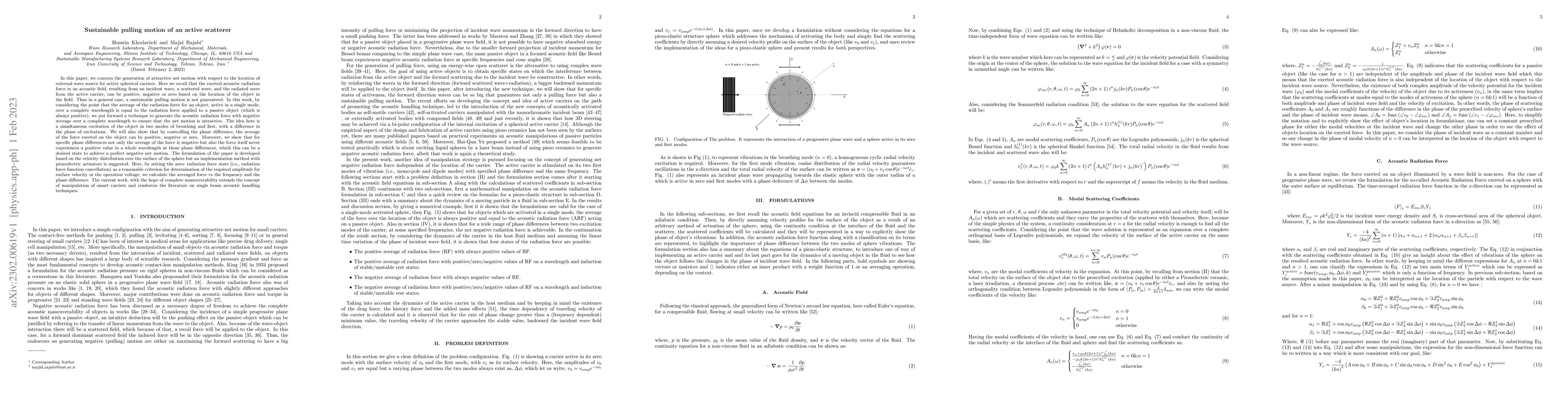 Thumbnail for Sustainable pulling motion of an active scatterer