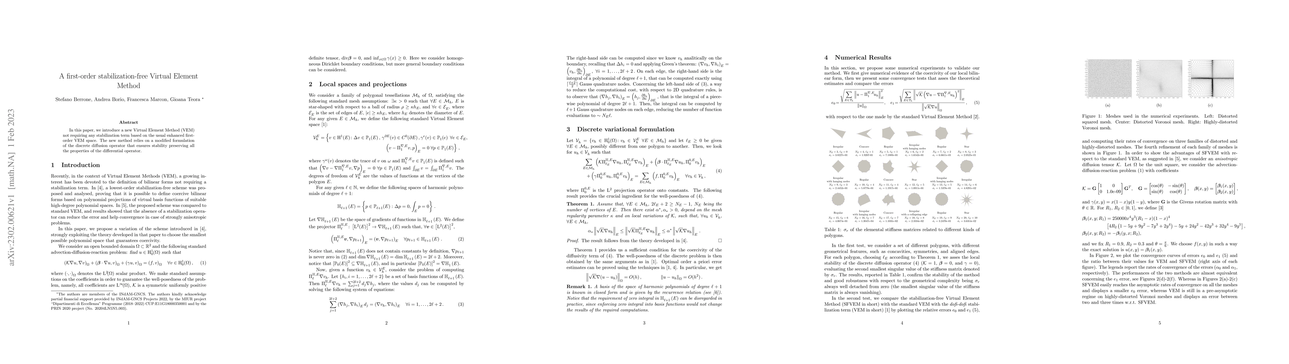 Thumbnail for A first-order stabilization-free Virtual Element Method