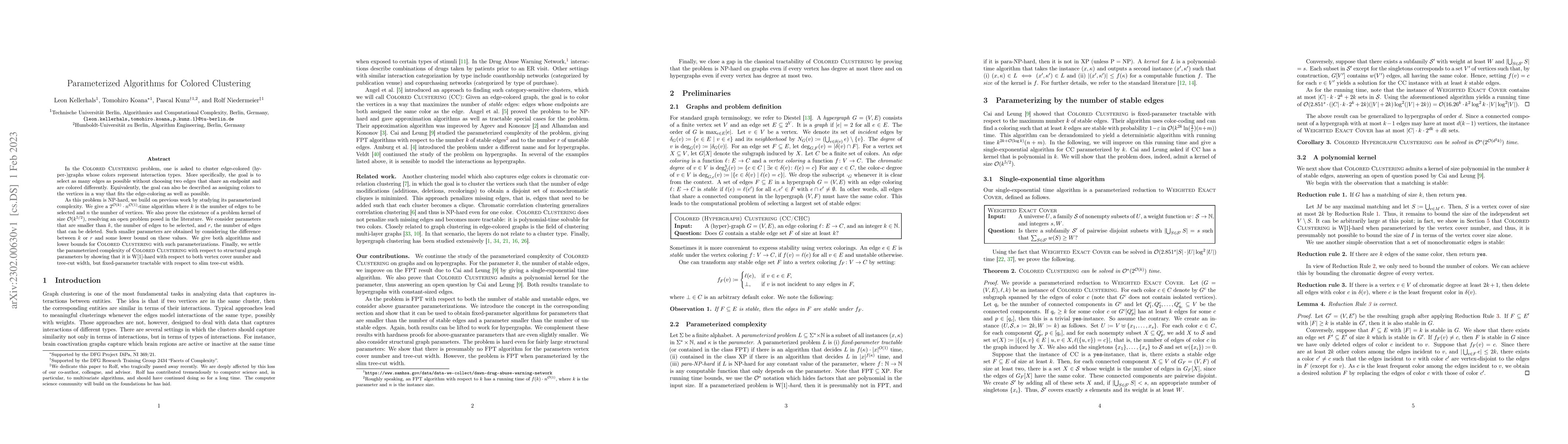Thumbnail for Parameterized Algorithms for Colored Clustering