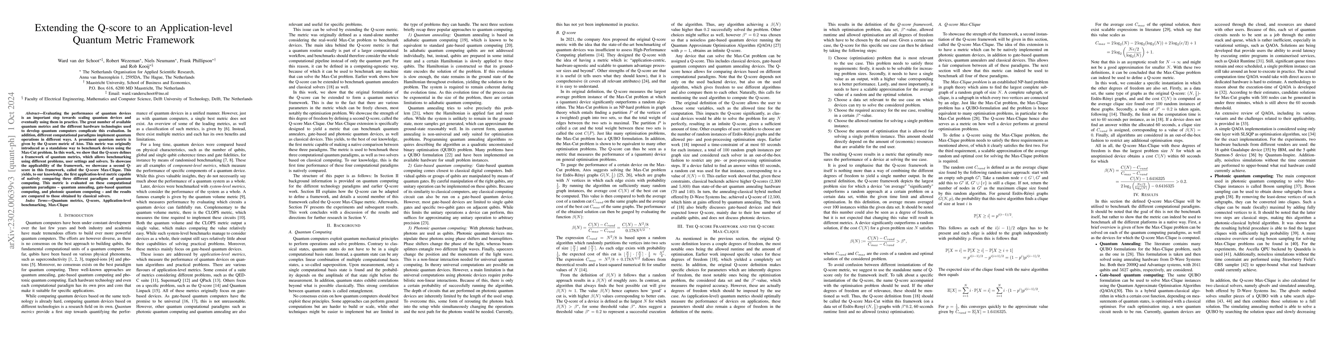 Thumbnail for Q-score Max-Clique: The First Quantum Metric Evaluation on Multiple
  Computational Paradigms