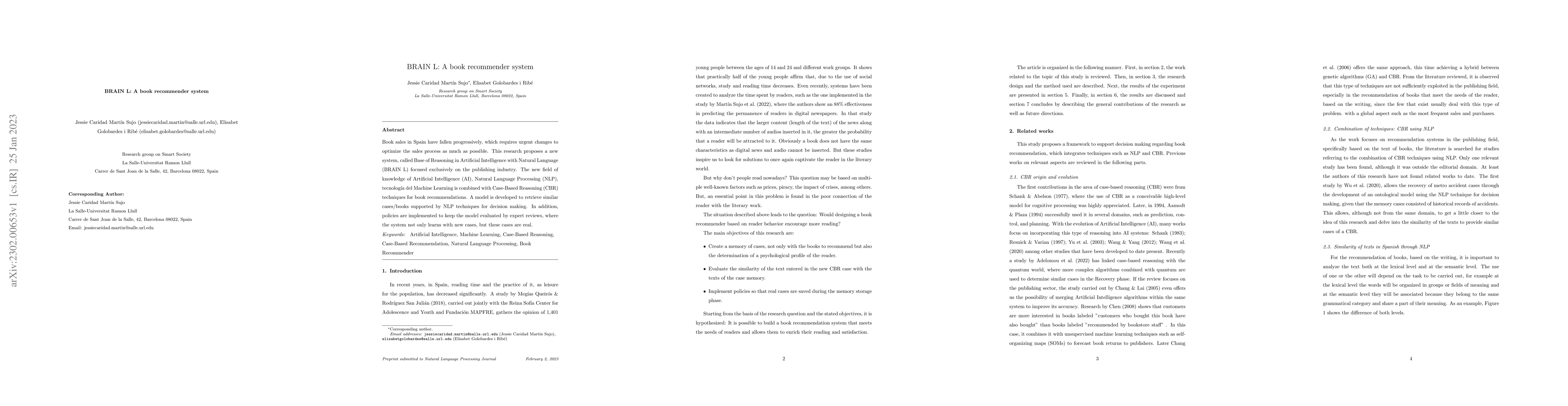 Thumbnail for BRAIN L: A book recommender system