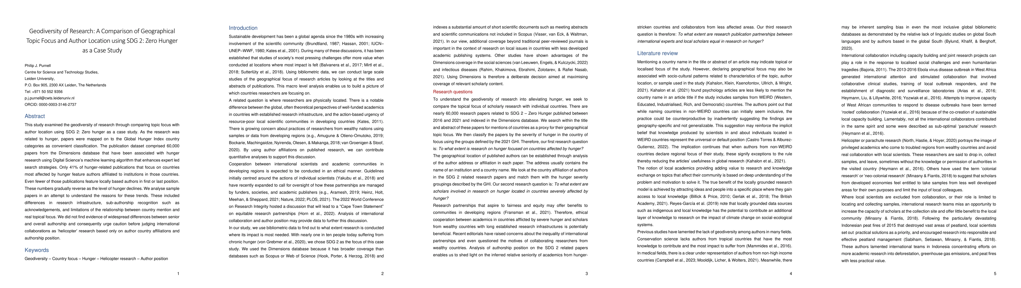 Thumbnail for Geodiversity of Research: A Comparison of Geographical Topic Focus and
  Author Location using SDG 2: Zero Hunger as a Case Study