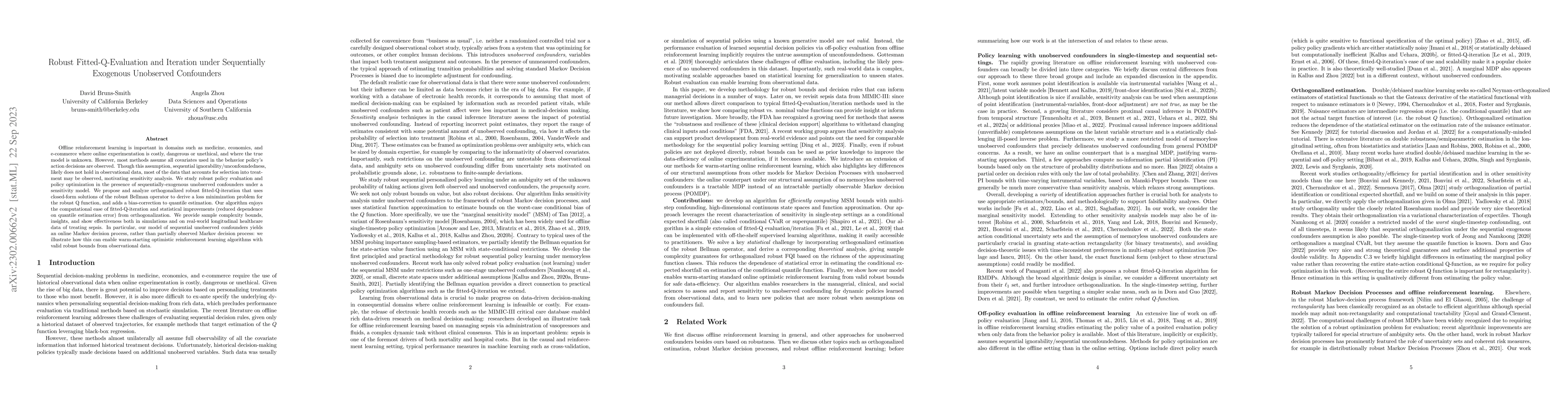 Thumbnail for Robust Fitted-Q-Evaluation and Iteration under Sequentially Exogenous
  Unobserved Confounders