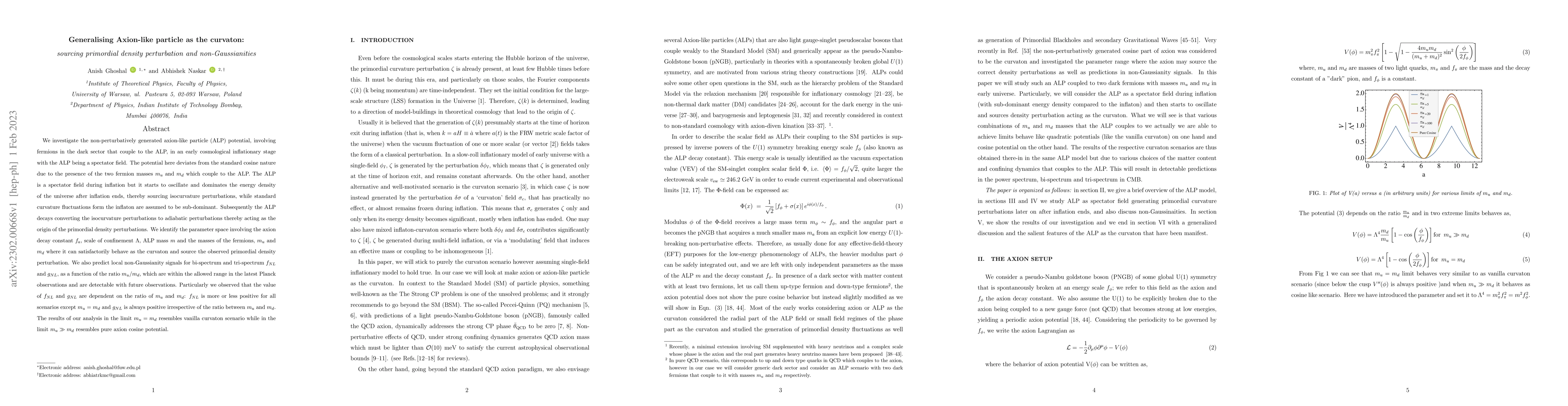 Thumbnail for Generalising Axion-like particle as the curvaton: sourcing primordial
  density perturbation and non-Gaussianities
