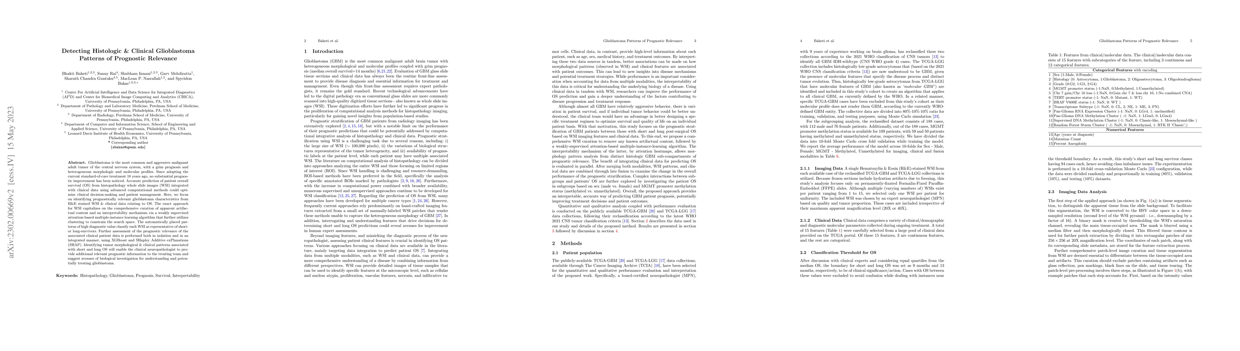 Thumbnail for Detecting Histologic & Clinical Glioblastoma Patterns of Prognostic
  Relevance