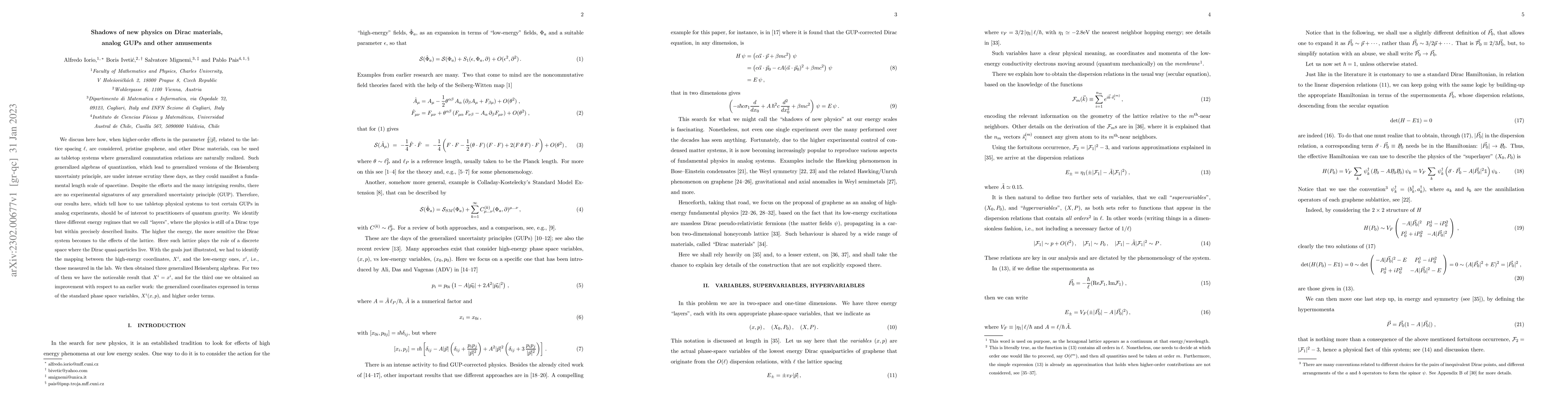 Thumbnail for Shadows of new physics on Dirac materials, analog GUPs and other
  amusements