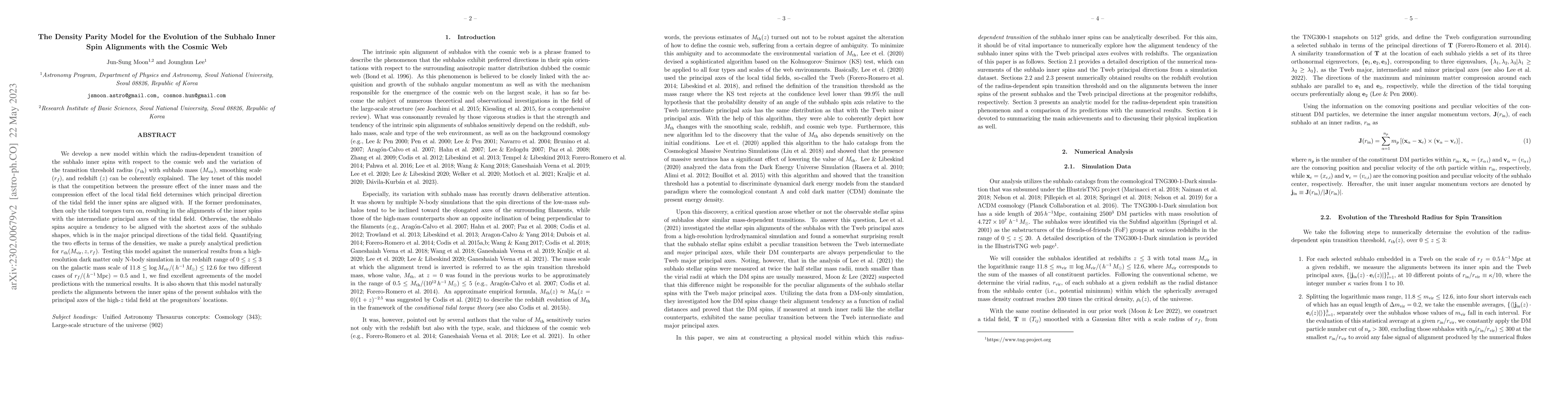 Thumbnail for The Density Parity Model for the Evolution of the Subhalo Inner Spin
  Alignments with the Cosmic Web