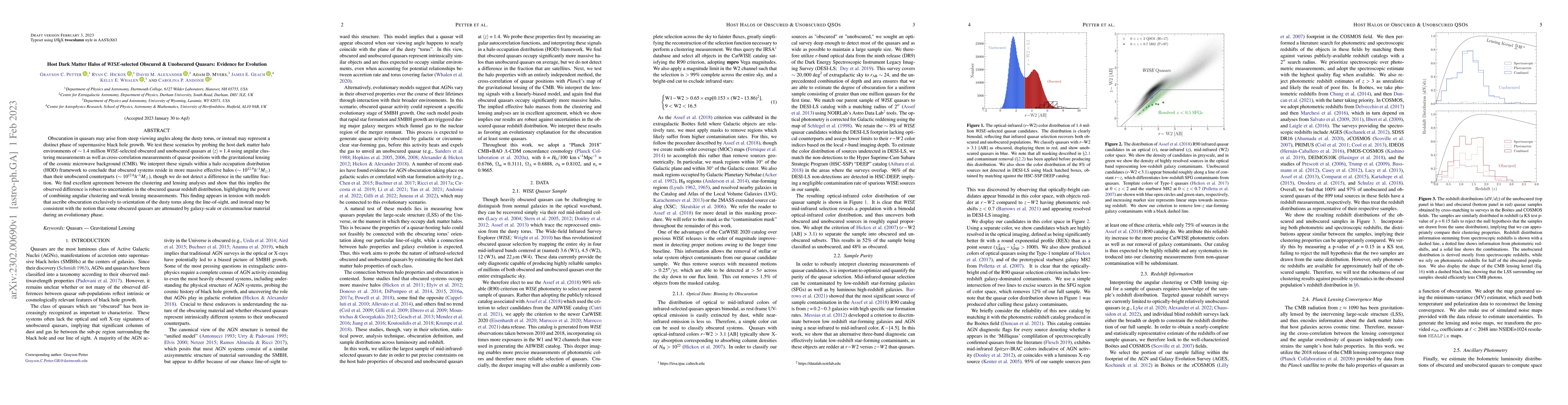 Thumbnail for Host Dark Matter Halos of WISE-selected Obscured & Unobscured Quasars:
  Evidence for Evolution
