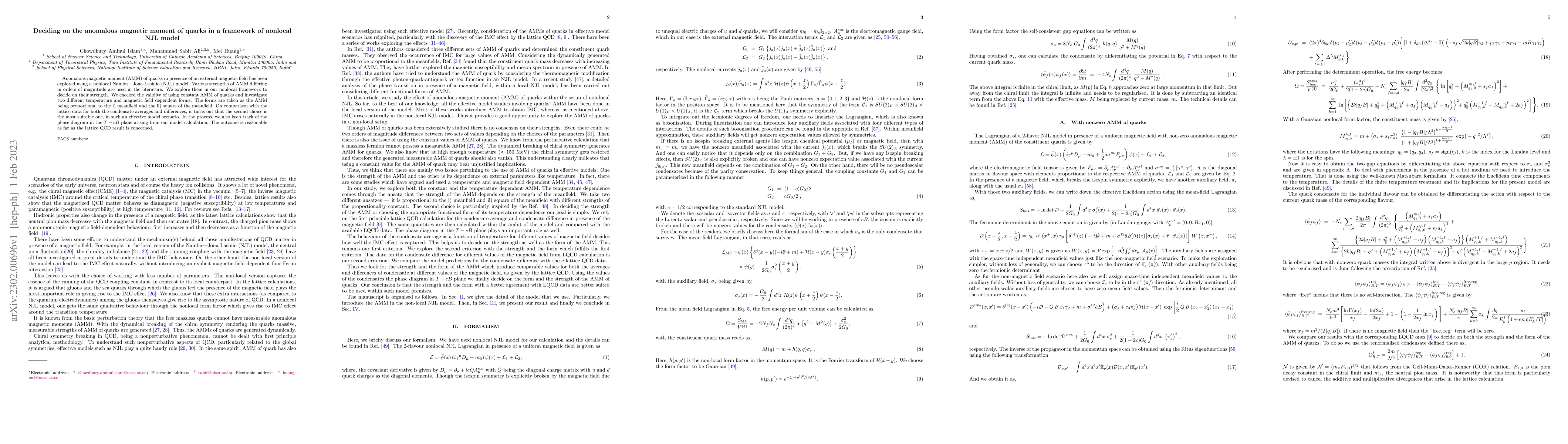 Thumbnail for Deciding on the anomalous magnetic moment of quarks in a framework of
  nonlocal NJL model