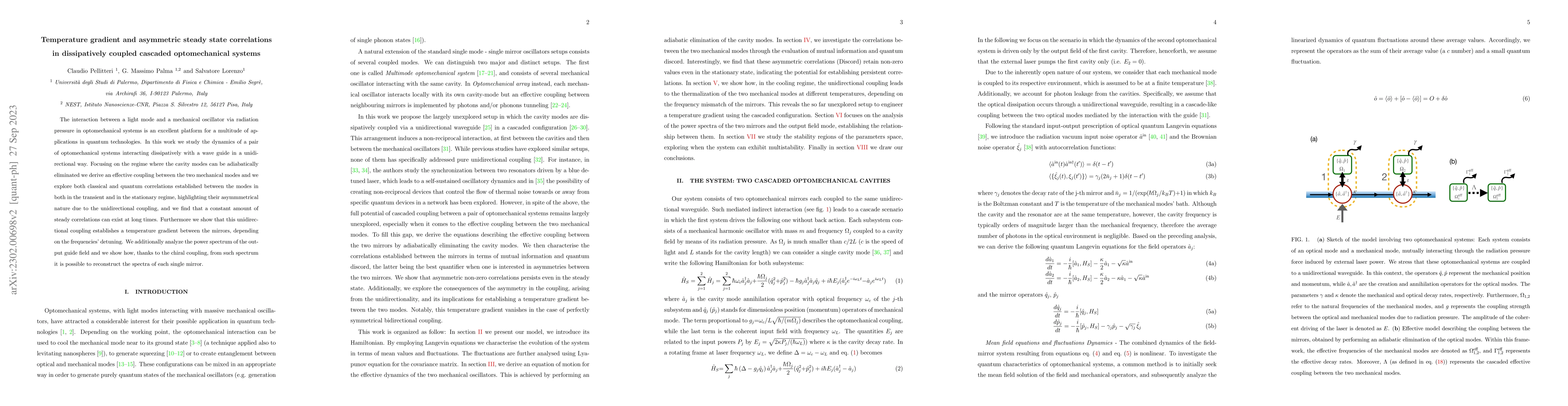 Thumbnail for Temperature gradient and asymmetric steady state correlations in
  dissipatively coupled cascaded optomechanical systems