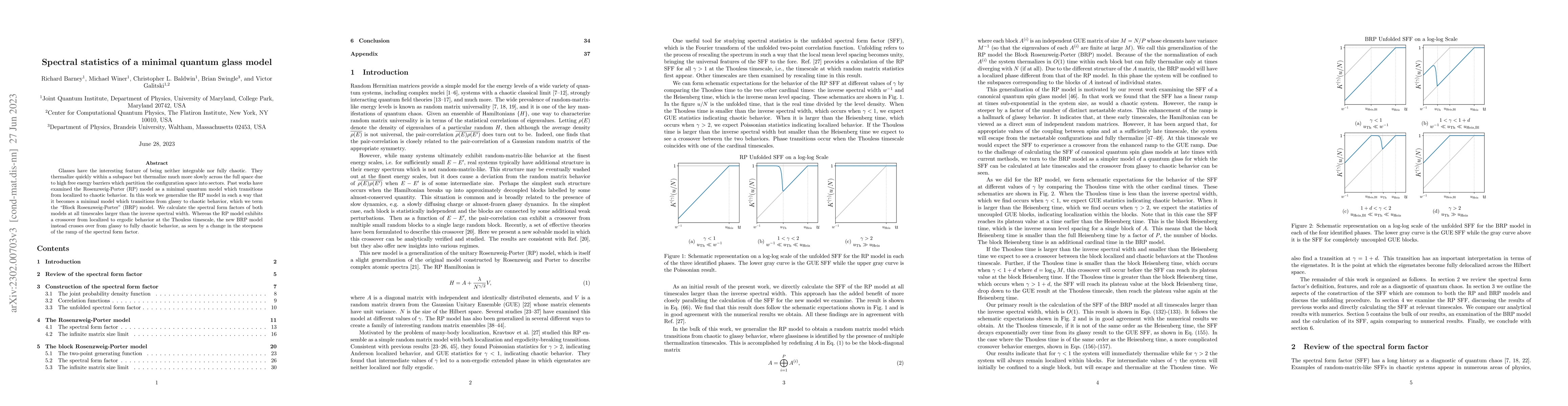 Thumbnail for Spectral statistics of a minimal quantum glass model