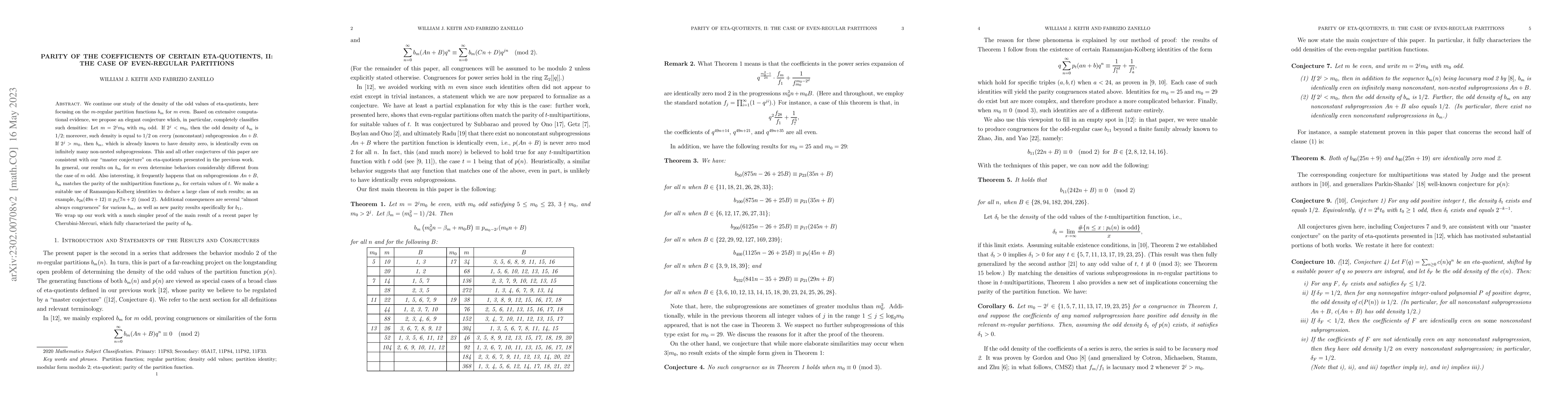 Thumbnail for Parity of the coefficients of certain eta-quotients, II: The case of
  even-regular partitions