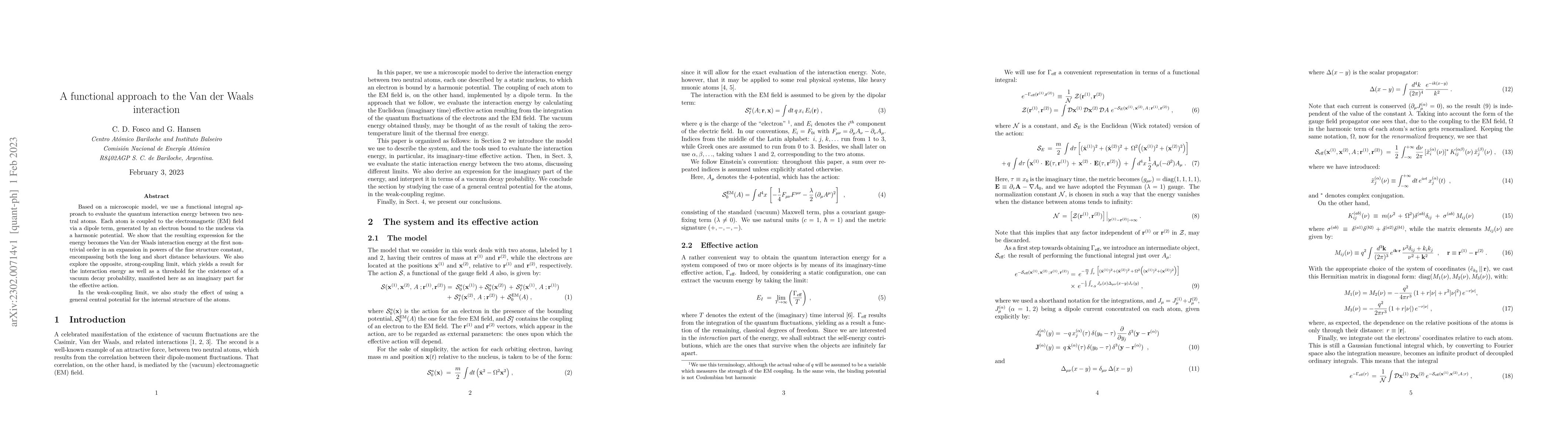 Thumbnail for A functional approach to the Van der Waals interaction