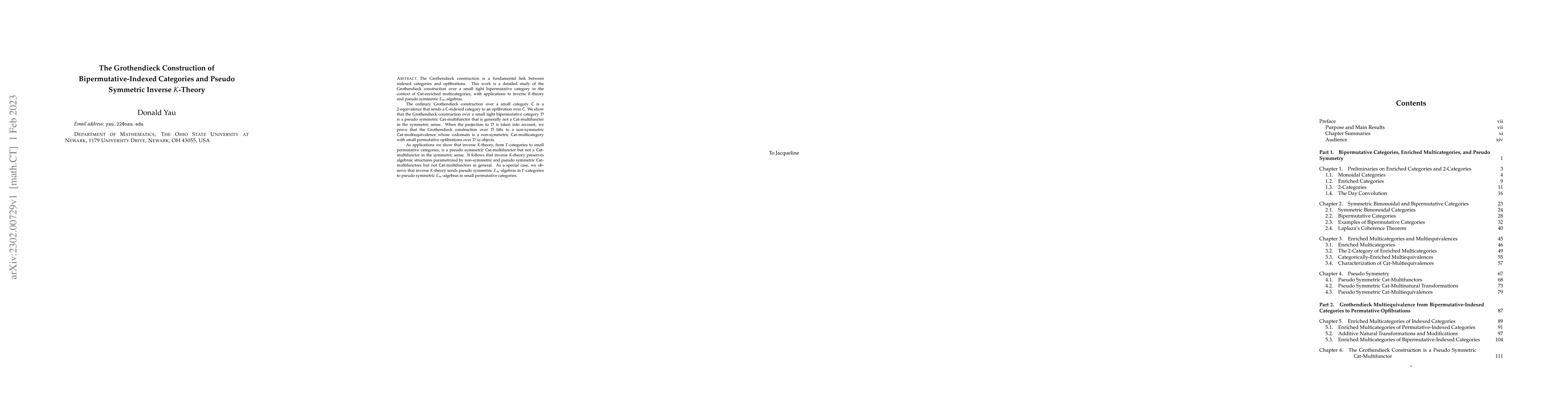 Thumbnail for The Grothendieck Construction of Bipermutative-Indexed Categories and
  Pseudo Symmetric Inverse K-Theory