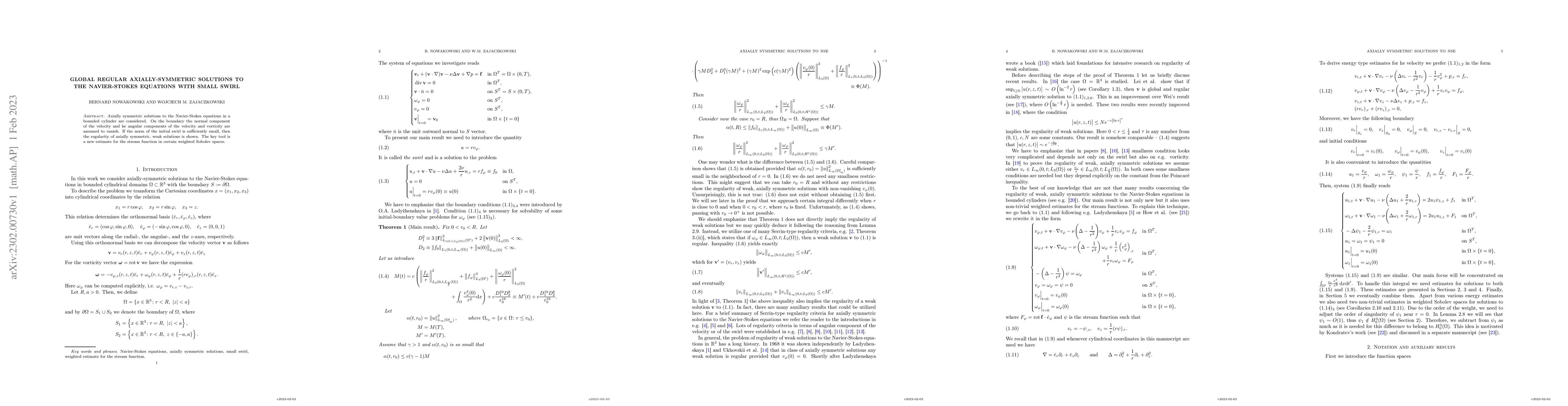 Thumbnail for Global regular axially-symmetric solutions to the Navier-Stokes
  equations with small swirl